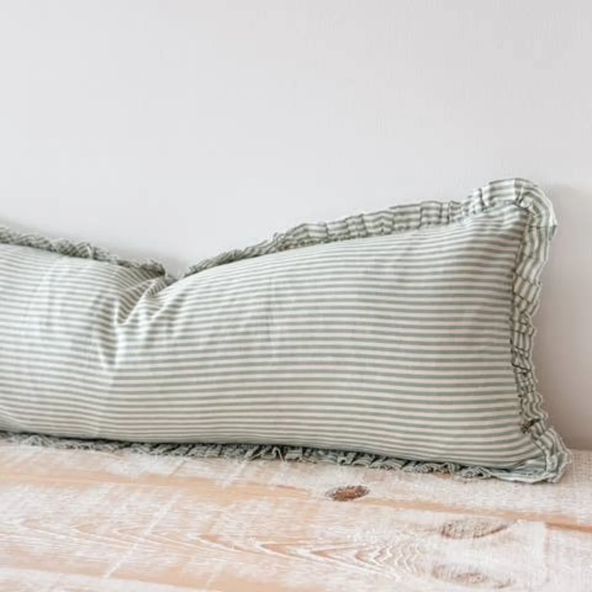 Darcy Cotton Bolster Cushion 80x30 -  Sage Stripe