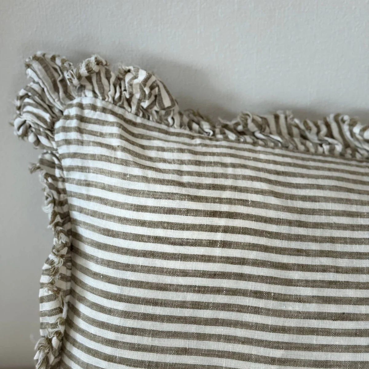 Hallie Bolster Linen Cushion – Olive Stripe 80x30 - Image 4