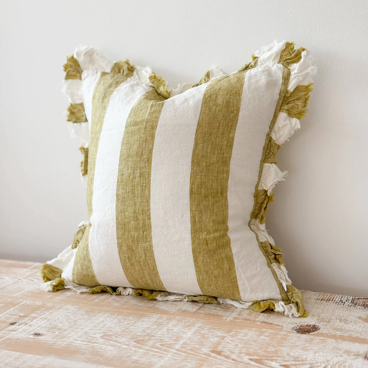 Hallie Light Olive Wide Stripe Cushion 45x45cm - Image 3