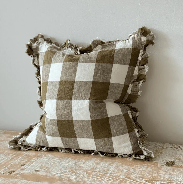 Hallie Olive Gingham Gingham Cushion Cover, 45x45cm