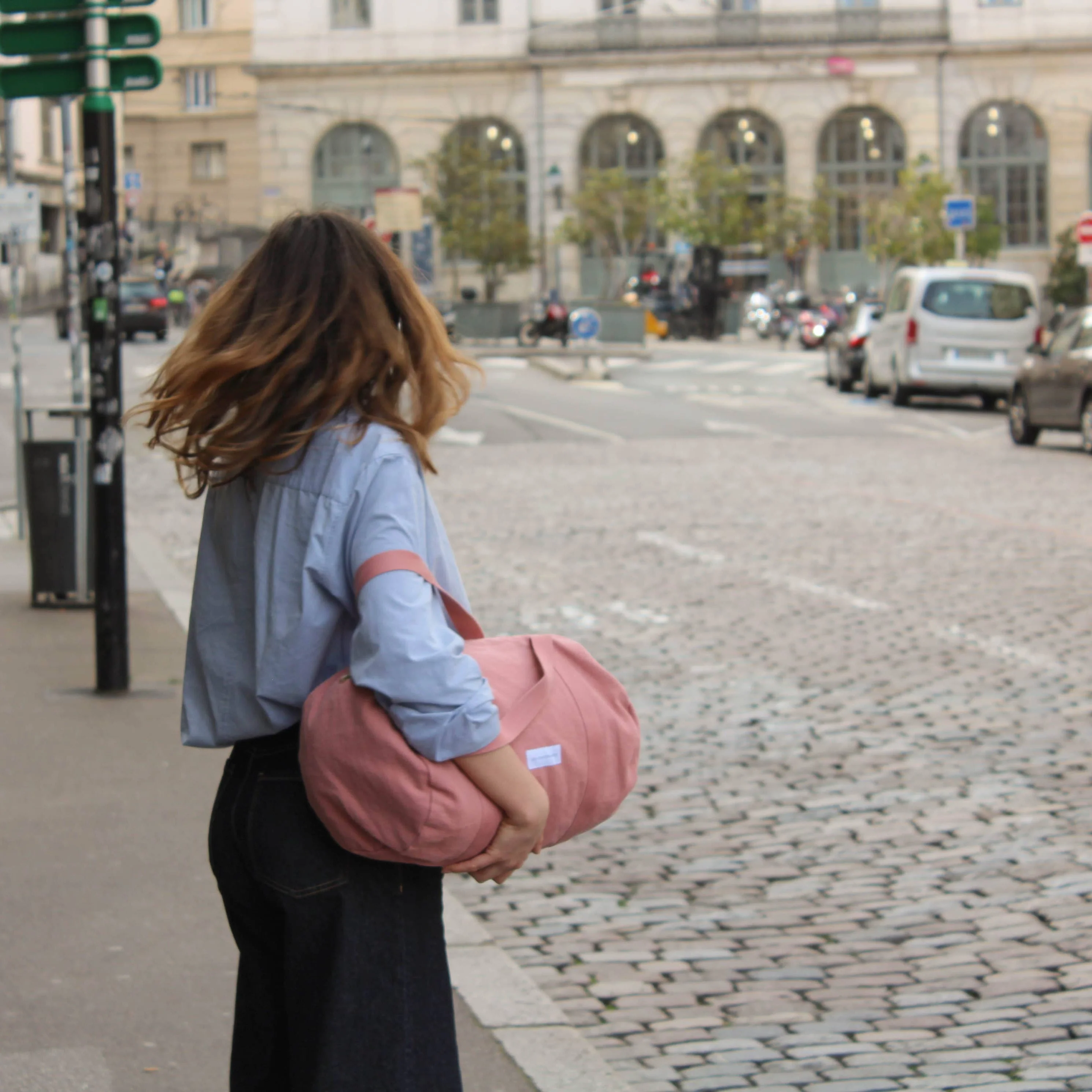 Mini bowling bag in organic cotton canvas Rosewood - Image 5